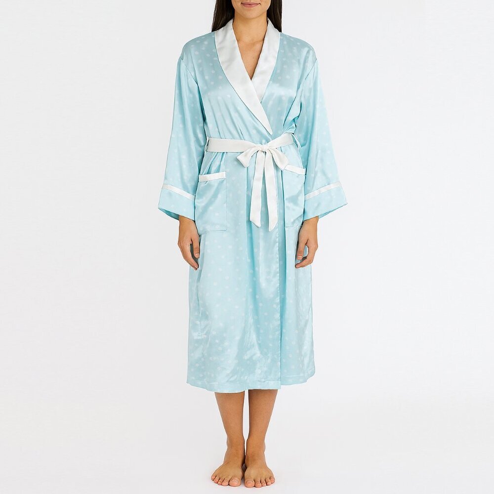 Victoria's Secret Long‎ Sleeve Maxi Robe Blue with White Polka dots XS/S b56